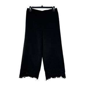 Ranna Gill Womens Black Embroidered Floral Hem Straight Wide Leg Cropped Pants S
